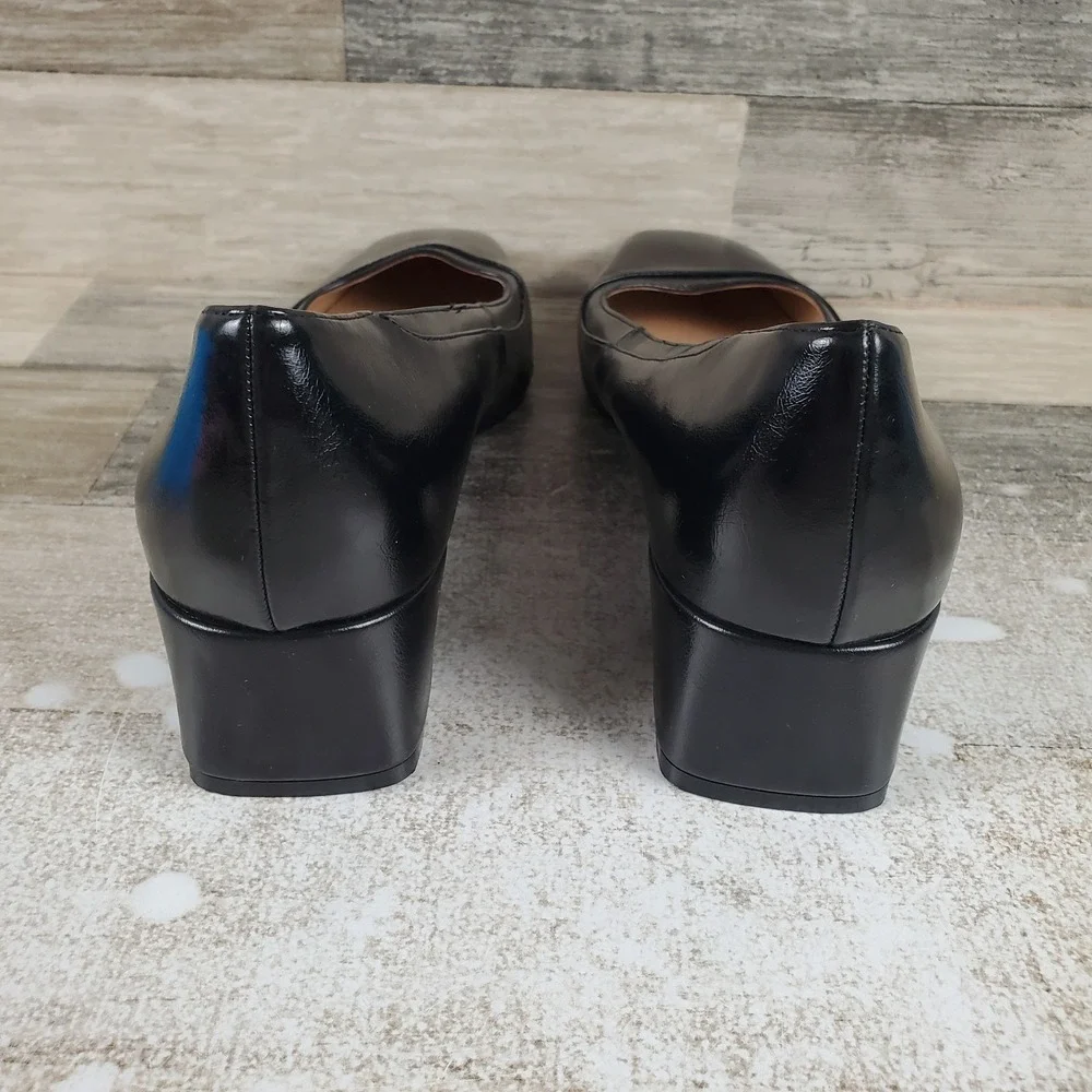 Naturalizer‎ Huntley Womens Pump Sz 10 W Black Faux Leather Slip On Block Heel